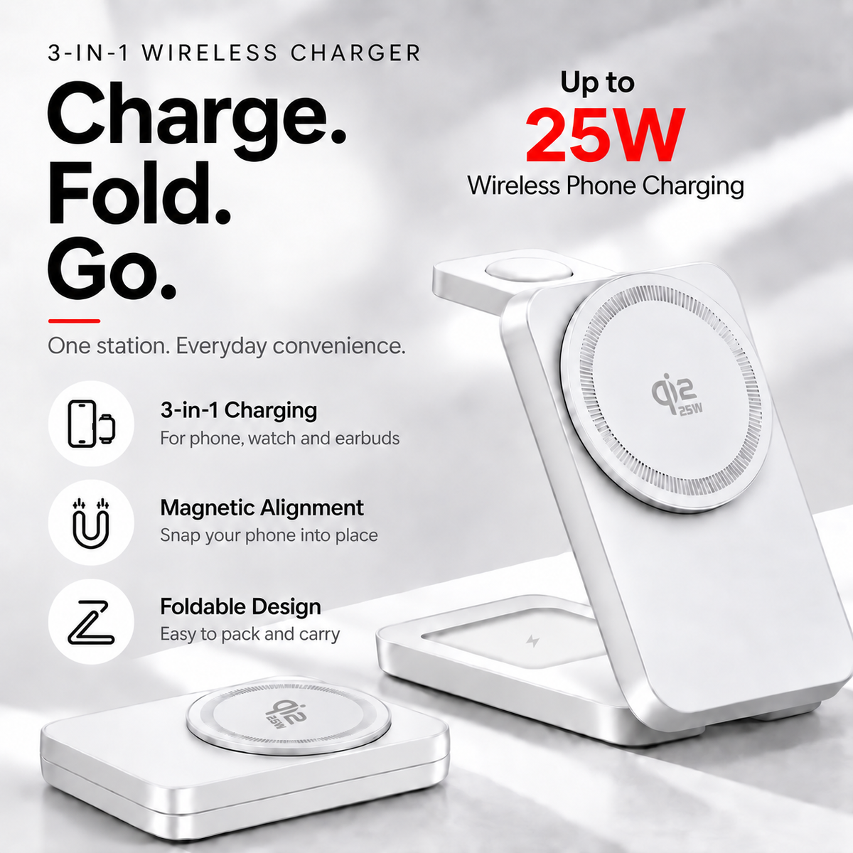 daytavo 3-in-1 Foldable Magnetic Charging Station